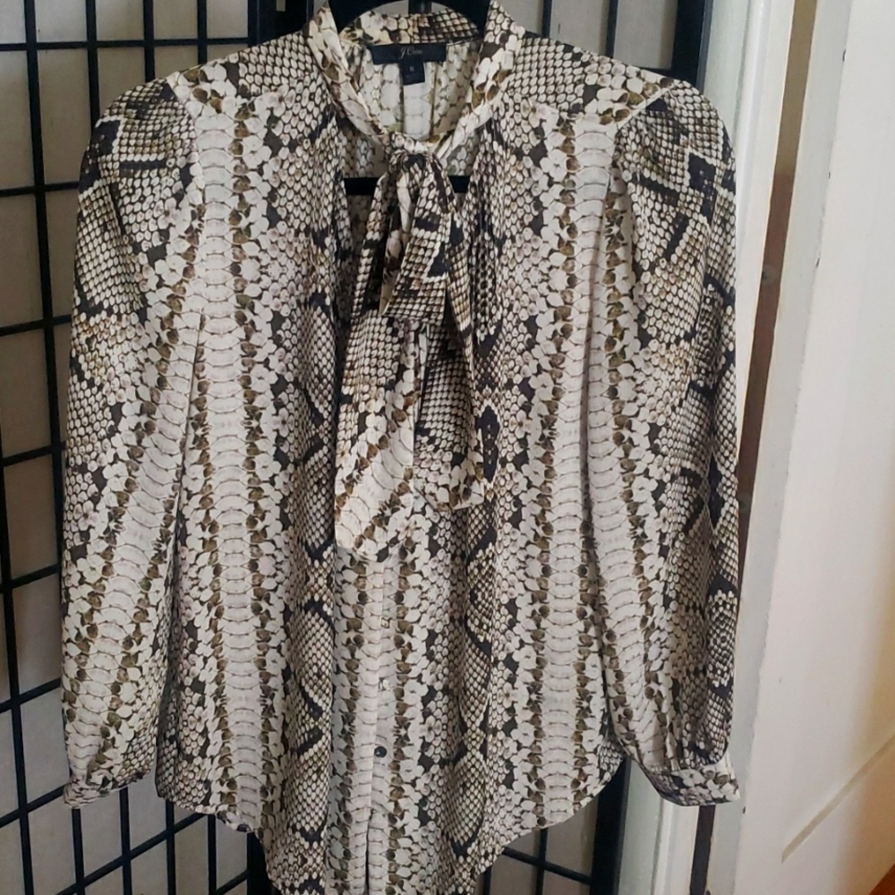 J crew snake print button shirt with bow detail